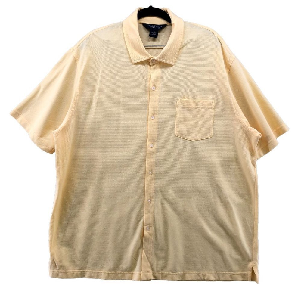 Brooks Brothers Knit Short Sleeve Shirt Mens XL Yellow Button Up Pocket Cotton